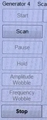 The button column on Spooky2's Control tab with Start at the top and Scan directly below it, then Pause, Hold, Amplitude Wobble, Frequency Wobble and Stop
